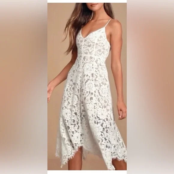 Lulu's White Lace Spaghetti-Strap Midi Dress - Picture 1 of 5